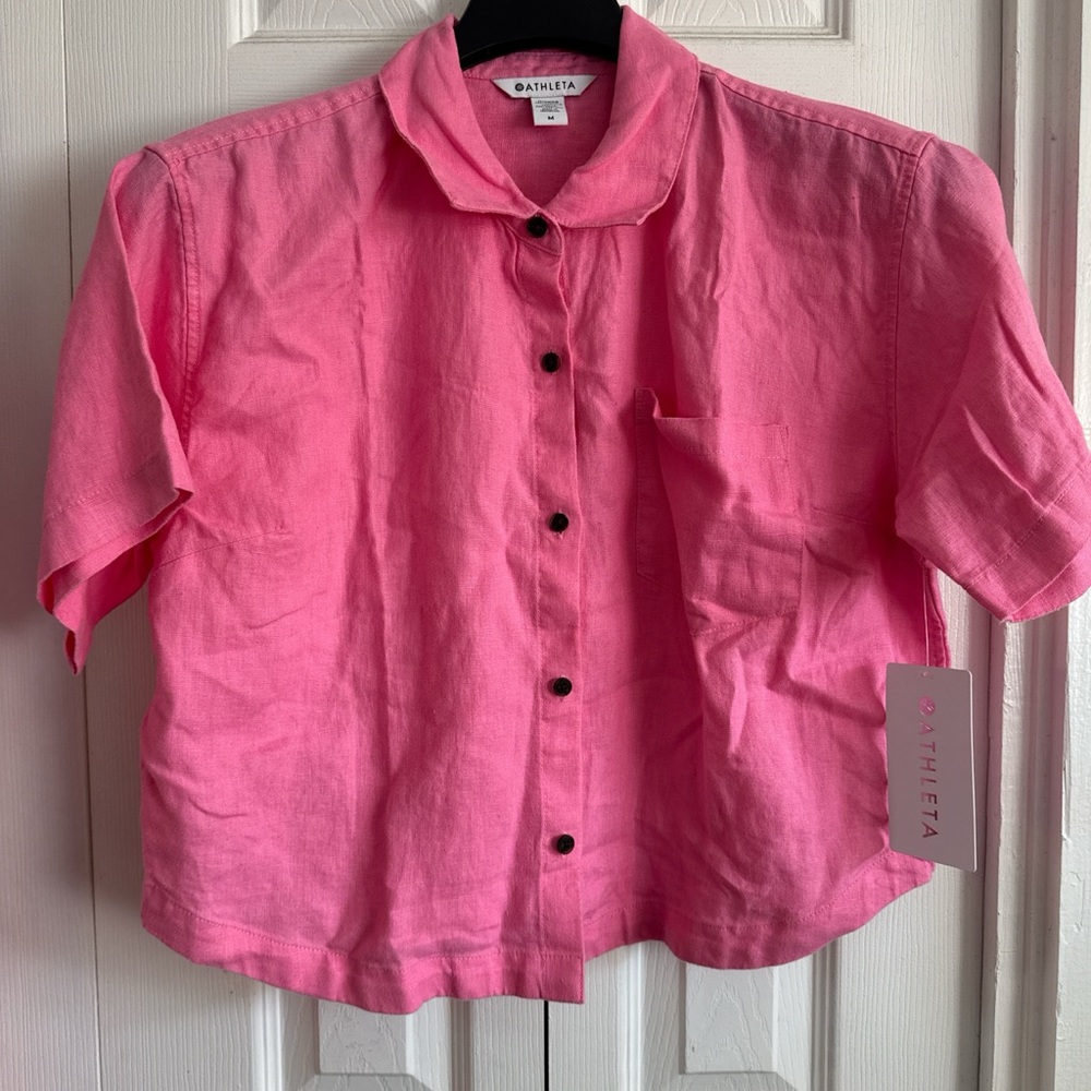 Athleta Bright Pink Button-Down Shirt